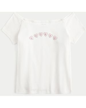 Hollister Off-the-shoulder Cutesy Graphic Tee - White