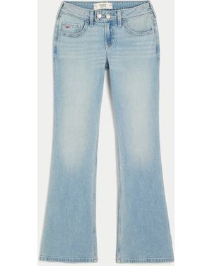 Hollister Low-rise Light Wash Tab Waist Y2k Bootcut Jeans - Blue