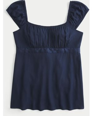 Hollister Easy Satin Tie Babydoll Top - Blue