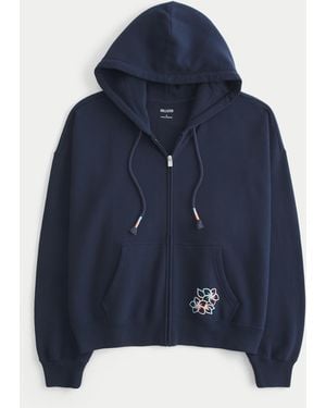 Hollister Easy Floral Graphic Zip-up Hoodie - Blue