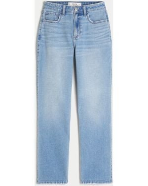 Hollister Curvy High-Rise Straight Jeans mit leichter Waschung - Blau