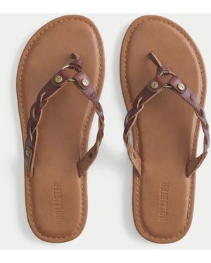 Hollister Puka Shell Embellished Flip Flops - Brown
