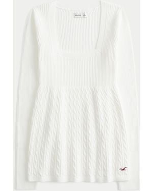 Hollister Langärmliger Babydoll mit eckigem Ausschnitt - Weiß