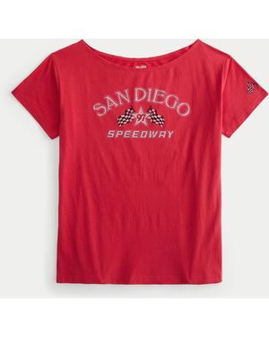 Hollister Oversized Off-the-shoulder San Diego Speedway Graphic Tee - Red