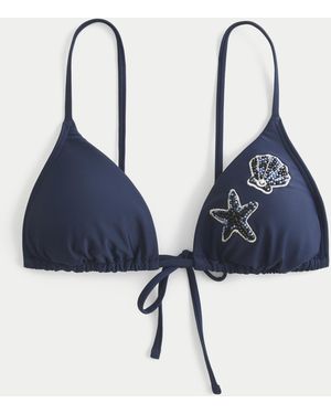 Hollister Embellished Over-the-shoulder Triangle Bikini Top - Blue