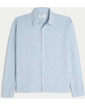 Hollister Linen-blend Button-through Shirt - Blue