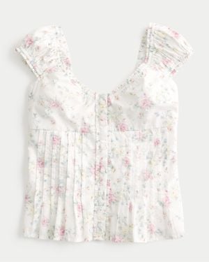 Hollister V-neck Pintuck Top - White