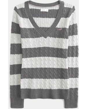 Hollister Cable-knit Icon V-neck Jumper - Grey