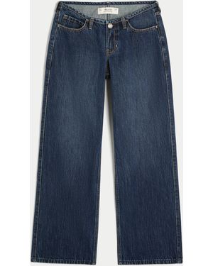 Hollister Ultra Low-rise Mini Waistband Dark Wash Baggy Jeans - Blue