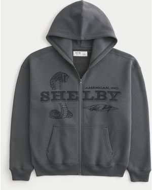 Hollister Boxy Zip-up Shelby Graphic Hoodie - Grey