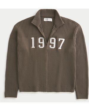 Hollister Relaxed Number Graphic Zip-up Jumper - Brown