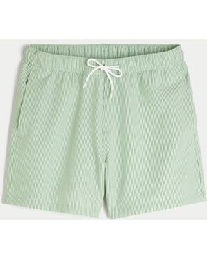Hollister Mid-thigh Seersucker Swim Trunks - Green
