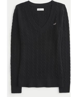 Hollister Cable-knit V-neck Icon Jumper - Black