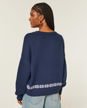 Hollister Lässiger Pullover mit Rundhalsausschnitt und Zopfmuster - Blau