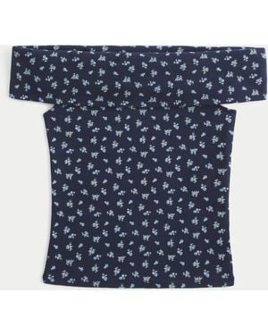 Hollister Ribbed Off-the-shoulder Foldover Top - Blue