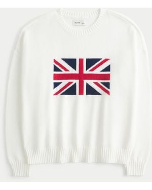 Hollister Easy Union Jack Graphic Crew Jumper - White