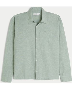 Hollister Relaxed Linen-blend Button-through Shirt - Green