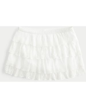 Hollister Gestufter Mini-Skort aus Spitze und Chiffon - Weiß