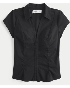 Hollister Kurzärmliges Hemd mit Raffung - Schwarz