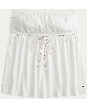 Hollister Strapless Tie Waist Babydoll Top - White