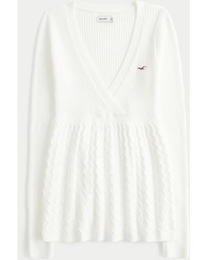 Hollister Wrap Front Long-sleeve Babydoll Jumper - White