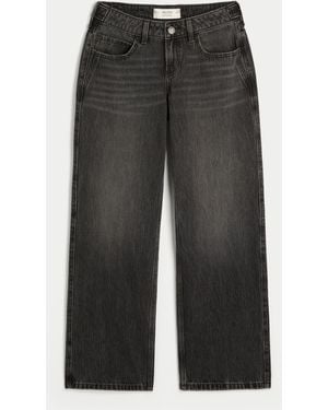 Hollister Adjustable Waist Low-rise Washed Black Baggy Jeans - Grey