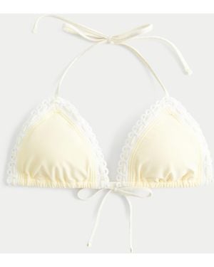 Hollister Stitched Trim Halter Triangle Bikini Top - White