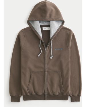 Hollister Zip-up Logo Graphic Hoodie - Brown