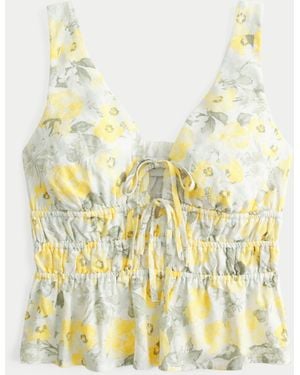 Hollister Linen-blend Tie-front Peplum Top - Metallic