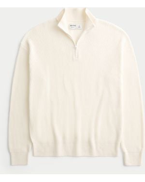 Hollister Boxy Quarter-zip Jumper - Natural