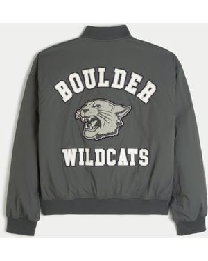 Hollister Boulder Wildcats Graphic Bomber Jacket - Grey