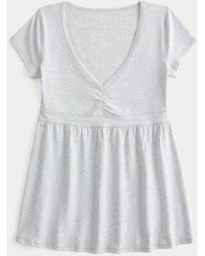 Hollister Short-sleeve Banded Babydoll Top - Grey