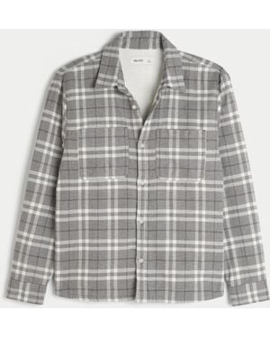Hollister Boxy Thermal-lined Flannel Shirt - Grey