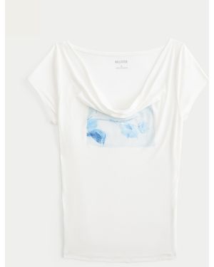 Hollister Cowl Neck Floral Graphic Tee - Blue