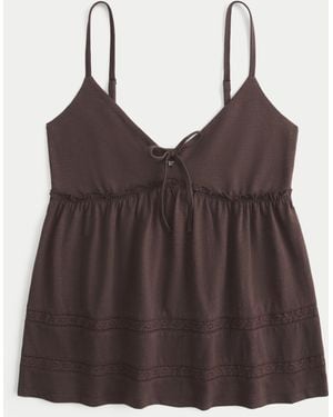 Hollister Tie Front Babydoll Top - Brown