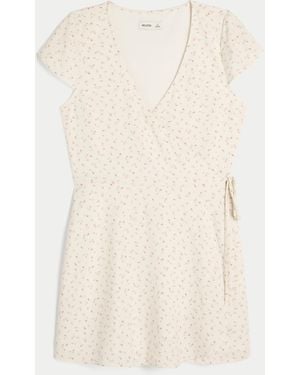Hollister Short-sleeve Wrap Mini Dress - Natural