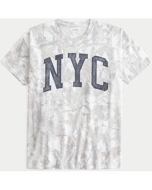 Hollister Oversized Camo Nyc Graphic Tee - White