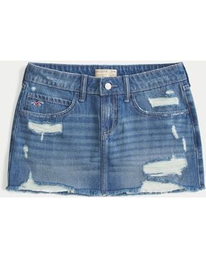 Hollister Low-rise Ripped Dark Wash Denim Mini Skort - Blue