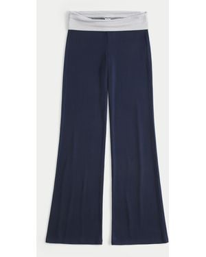 Hollister Always Cosy Knit Foldover Waist Flare Trousers - Blue