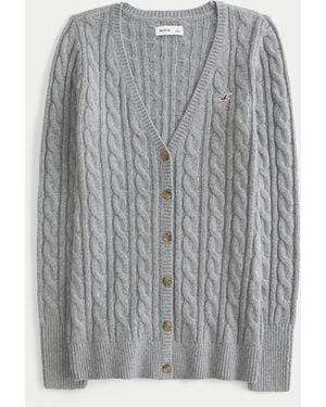 Hollister Cable-knit Icon V-neck Cardigan - Grey