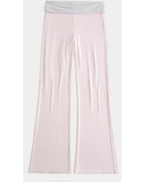 Hollister Always Cosy Knit Foldover Waist Flare Trousers - Pink