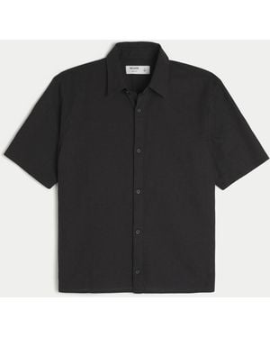 Hollister Boxy Short-sleeve Linen-blend Shirt - Black