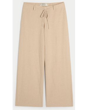 Hollister Low-rise Super Baggy Linen-blend Trousers - Natural