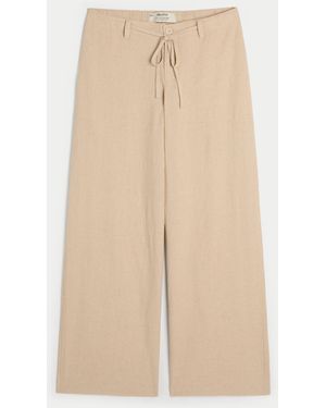 Hollister Low-rise Super Baggy Linen-blend Trousers - Natural