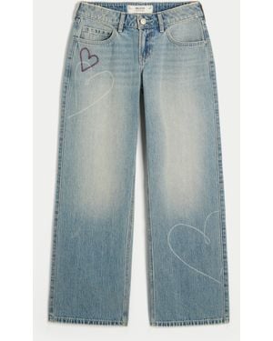 Hollister Low-rise Medium Wash Heart Embroidery Baggy Jeans - Blue