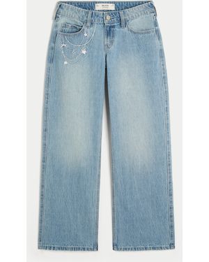 Hollister Low-rise Light Wash Chain Embroidery Baggy Jeans - Blue