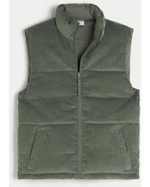 Hollister Reversible Corduroy Puffer Vest - Green