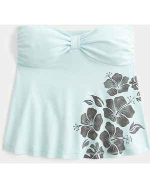 Hollister Strapless Floral Graphic Babydoll Top - Blue