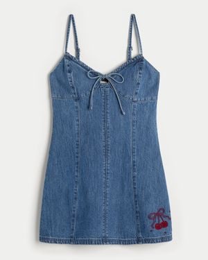 Hollister Denim Cherry Graphic Mini Dress - Blue