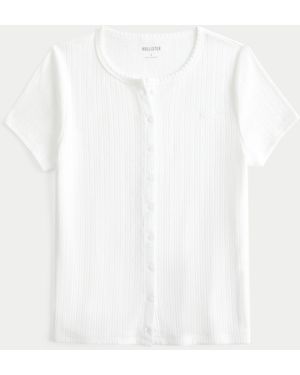 Hollister Short-sleeve Pointelle Button-through Top - White